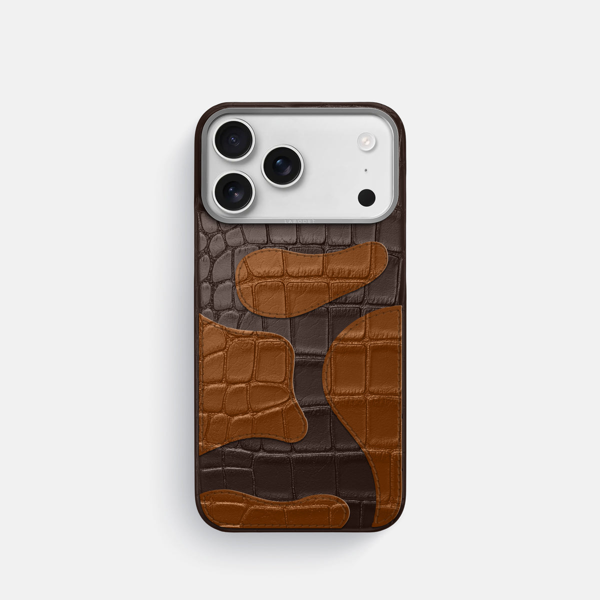 Dark-Brown iPhone 17 Pro Camouflage Case In Alligator with Steel Metal -1 | Dark-Brown-Steel