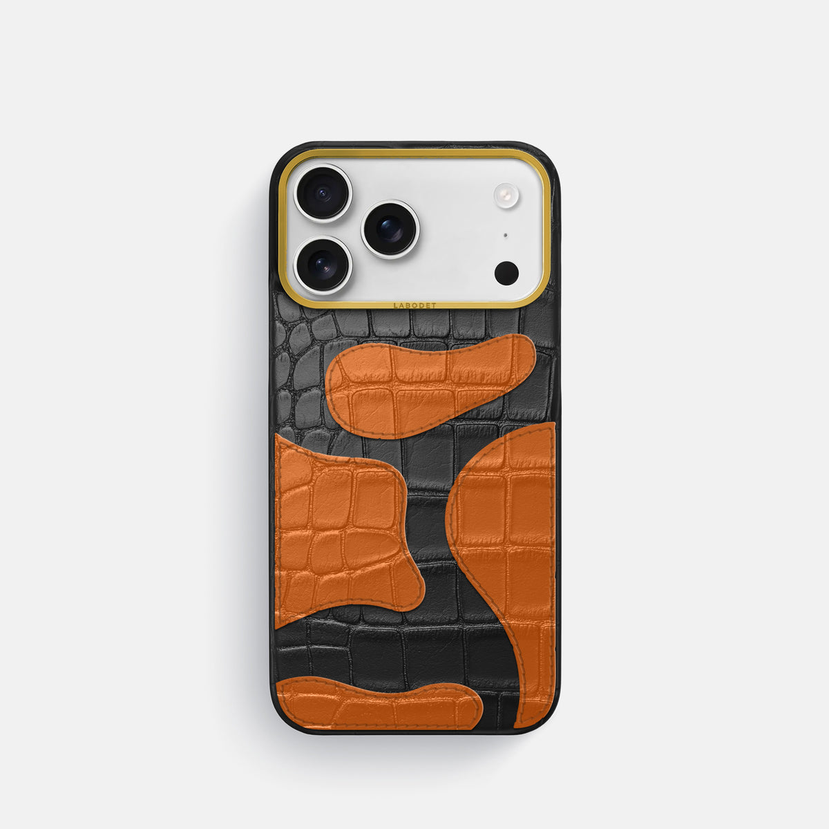 Black iPhone 17 Pro Camouflage Case In Alligator with Gold Metal -1 | Black-Gold