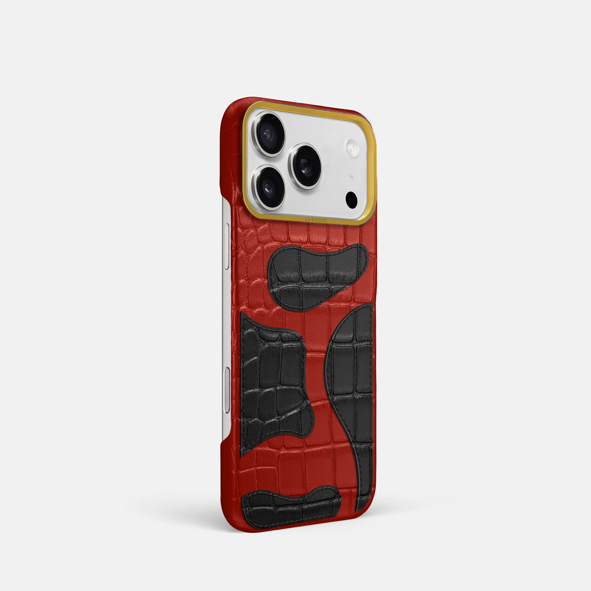 Red iPhone 17 Pro Camouflage Case In Alligator with Gold Metal -2 | Red-Gold