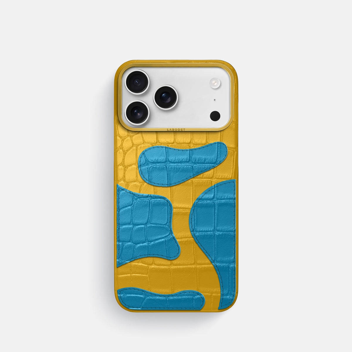 Yellow iPhone 17 Pro Camouflage Case In Alligator with Gold Metal -1 | Yellow-Gold