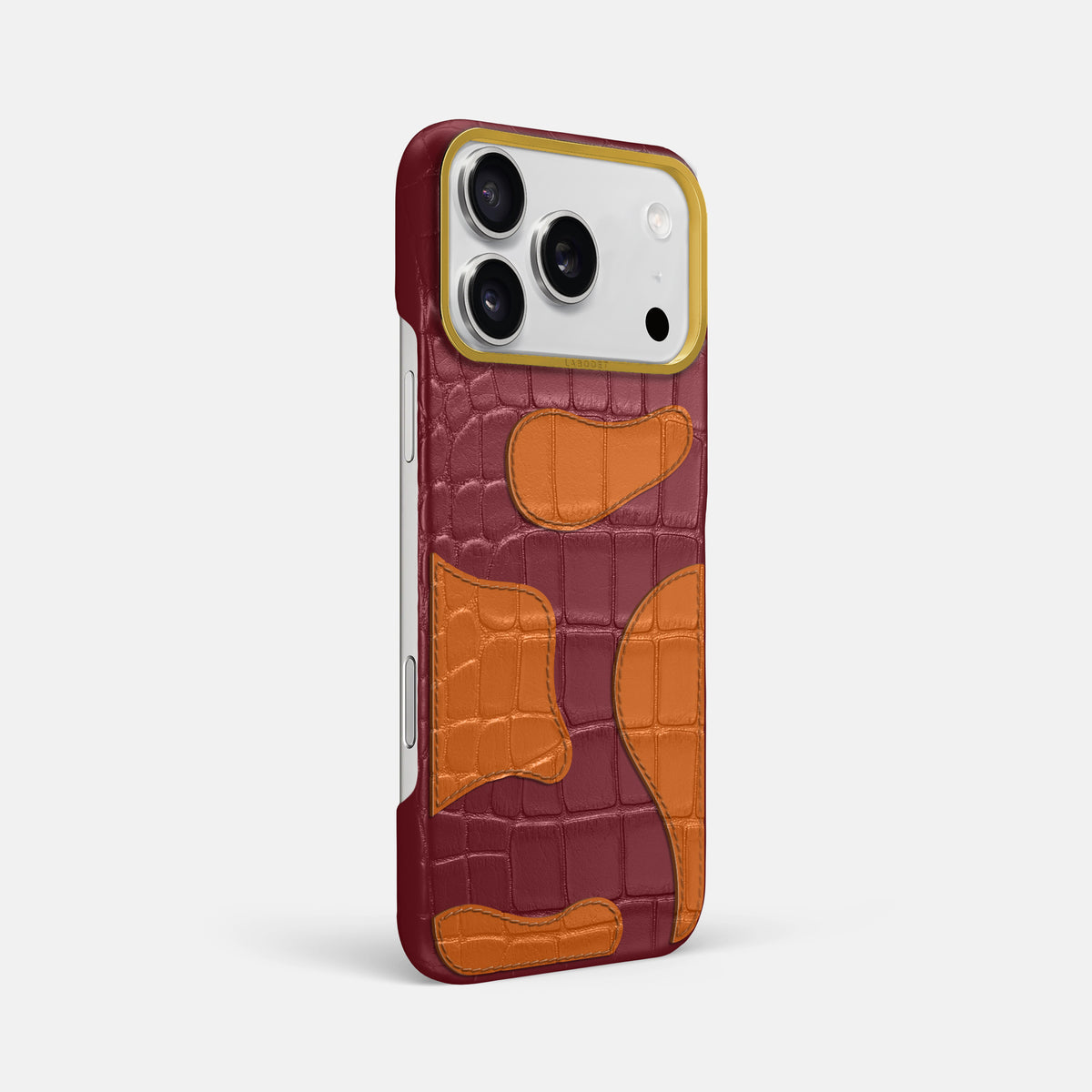Burgundy iPhone 17 Pro Max Camouflage Case In Alligator with Gold Metal -2 | Burgundy-Gold