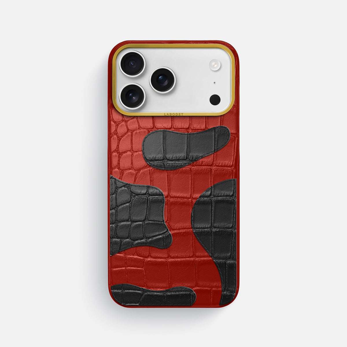 Red iPhone 17 Pro Max Camouflage Case In Alligator with Gold Metal -1 | Red-Gold