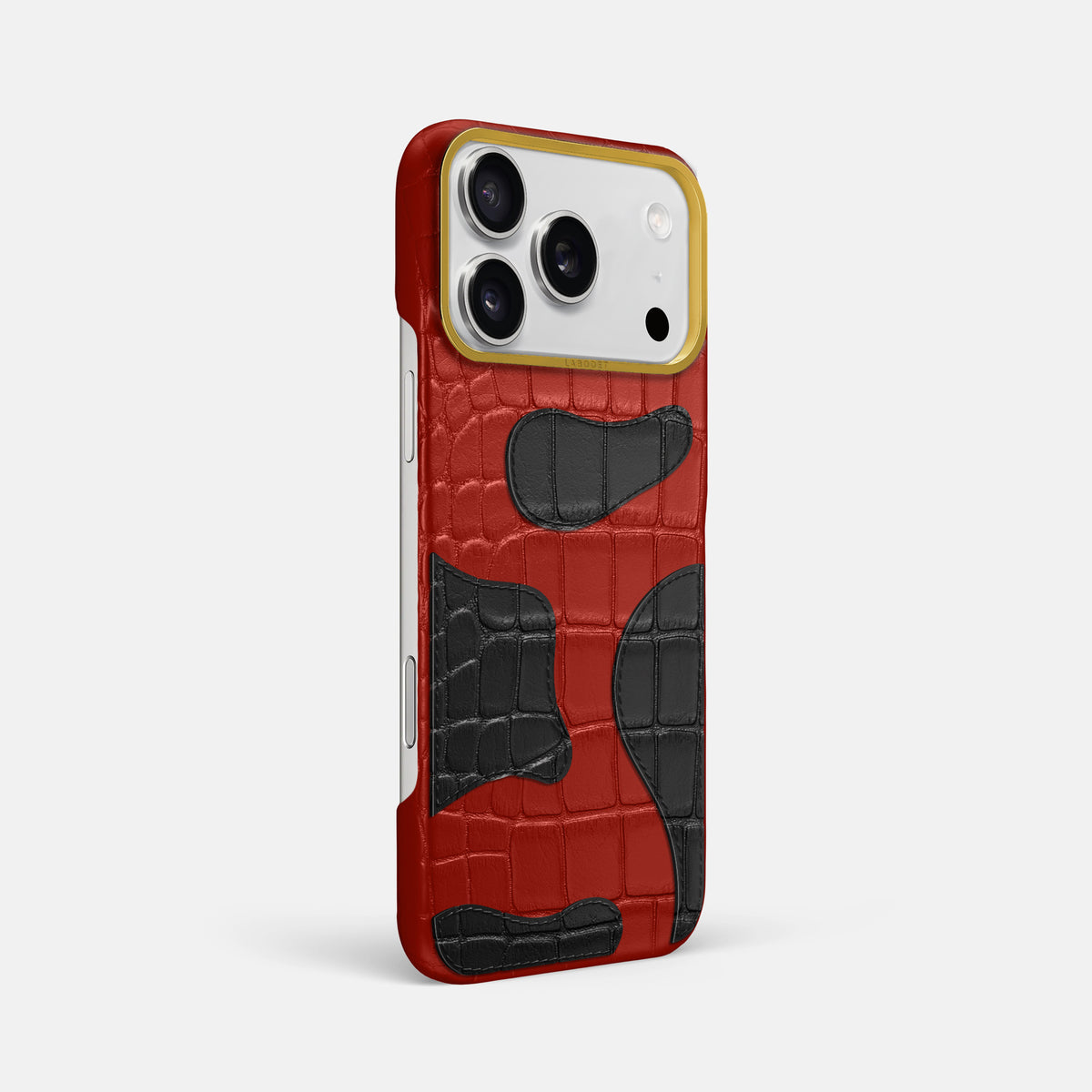 Red iPhone 17 Pro Max Camouflage Case In Alligator with Gold Metal -2 | Red-Gold
