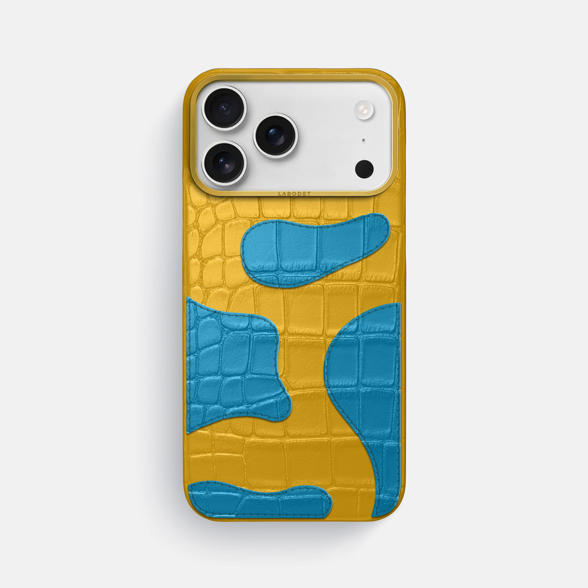 Yellow iPhone 17 Pro Max Camouflage Case In Alligator with Gold Metal -1 | Yellow-Gold