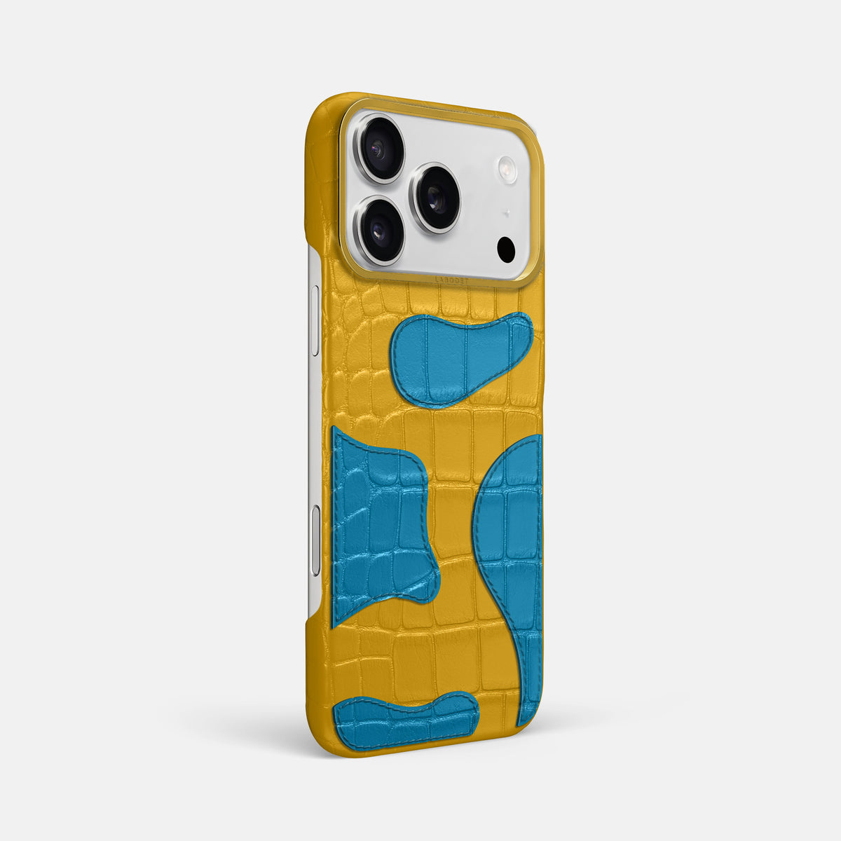 Yellow iPhone 17 Pro Max Camouflage Case In Alligator with Gold Metal -2 | Yellow-Gold