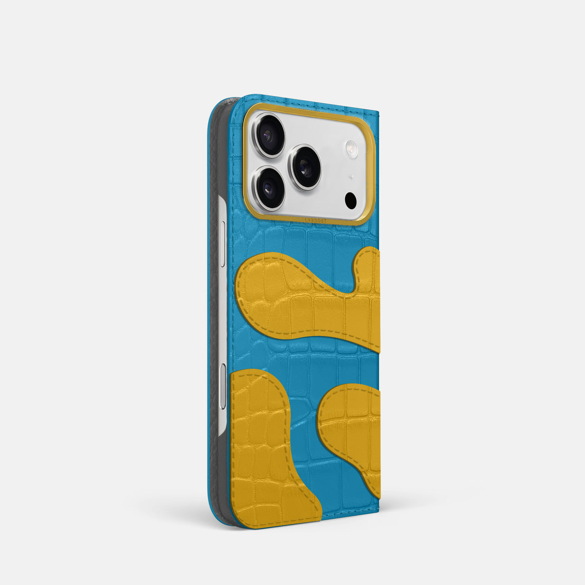 Camouflage Folio For iPhone 17 Pro In Alligator -1 | Curaçao-Blue-Gold