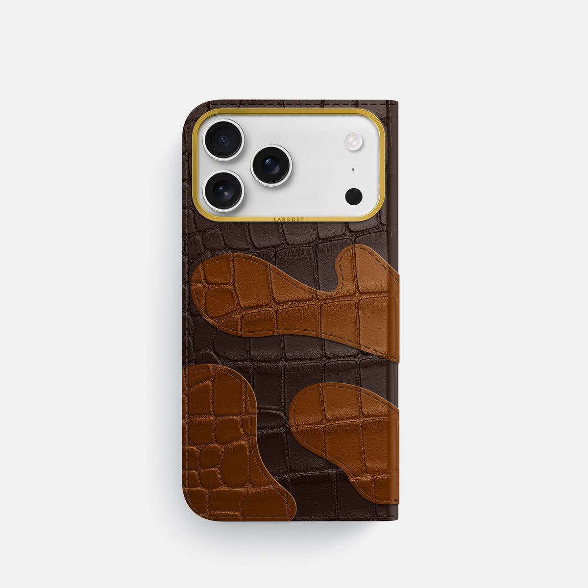 Camouflage Folio For iPhone 17 Pro In Alligator -3 | Dark-Brown-Gold