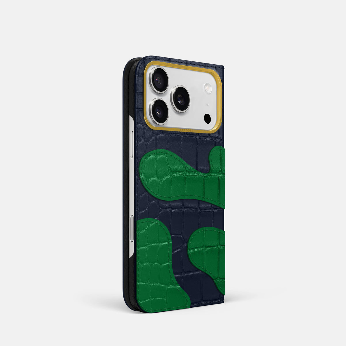 Camouflage Folio For iPhone 17 Pro In Alligator -1 | Navy-Blue-Gold