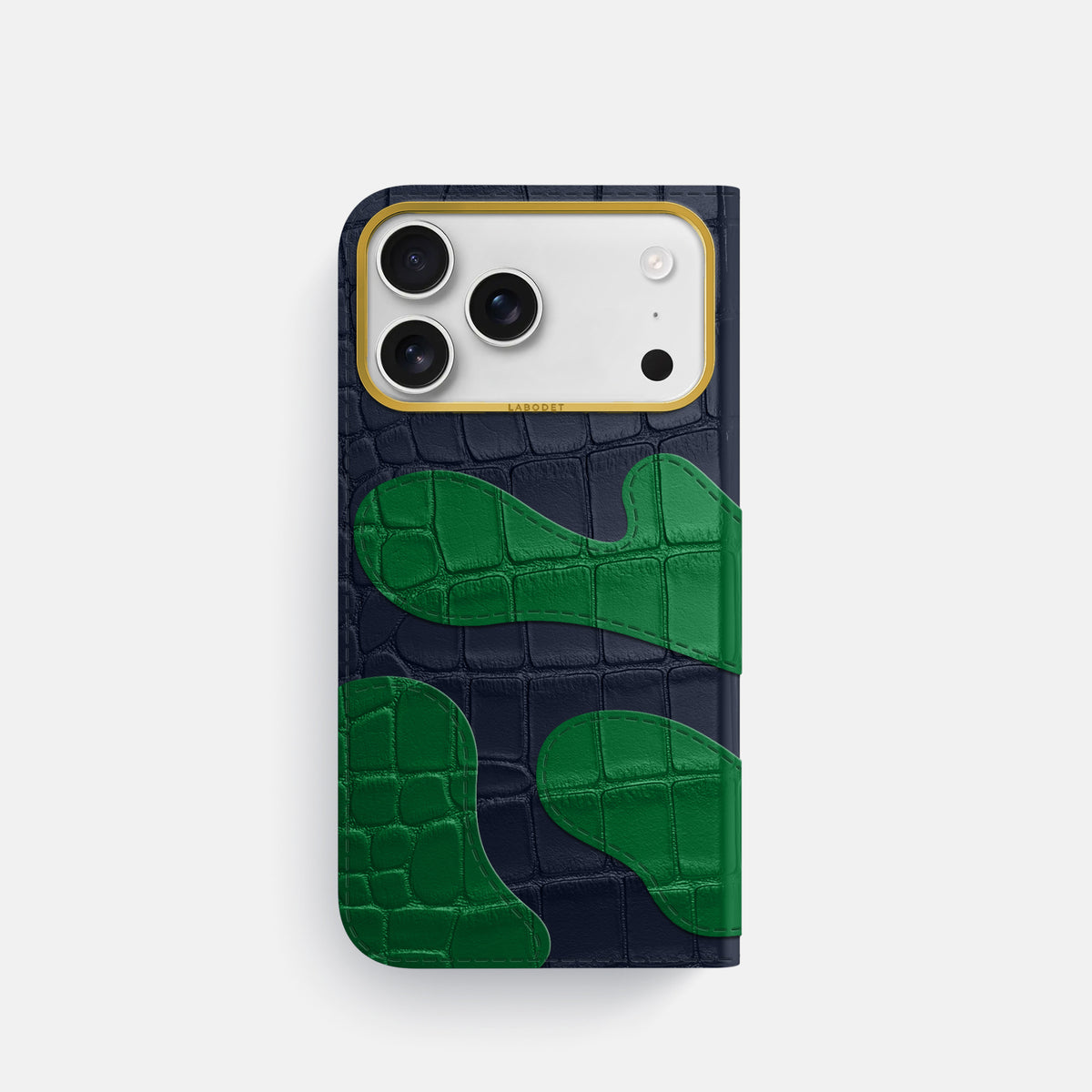 Camouflage Folio For iPhone 17 Pro In Alligator -3 | Navy-Blue-Gold