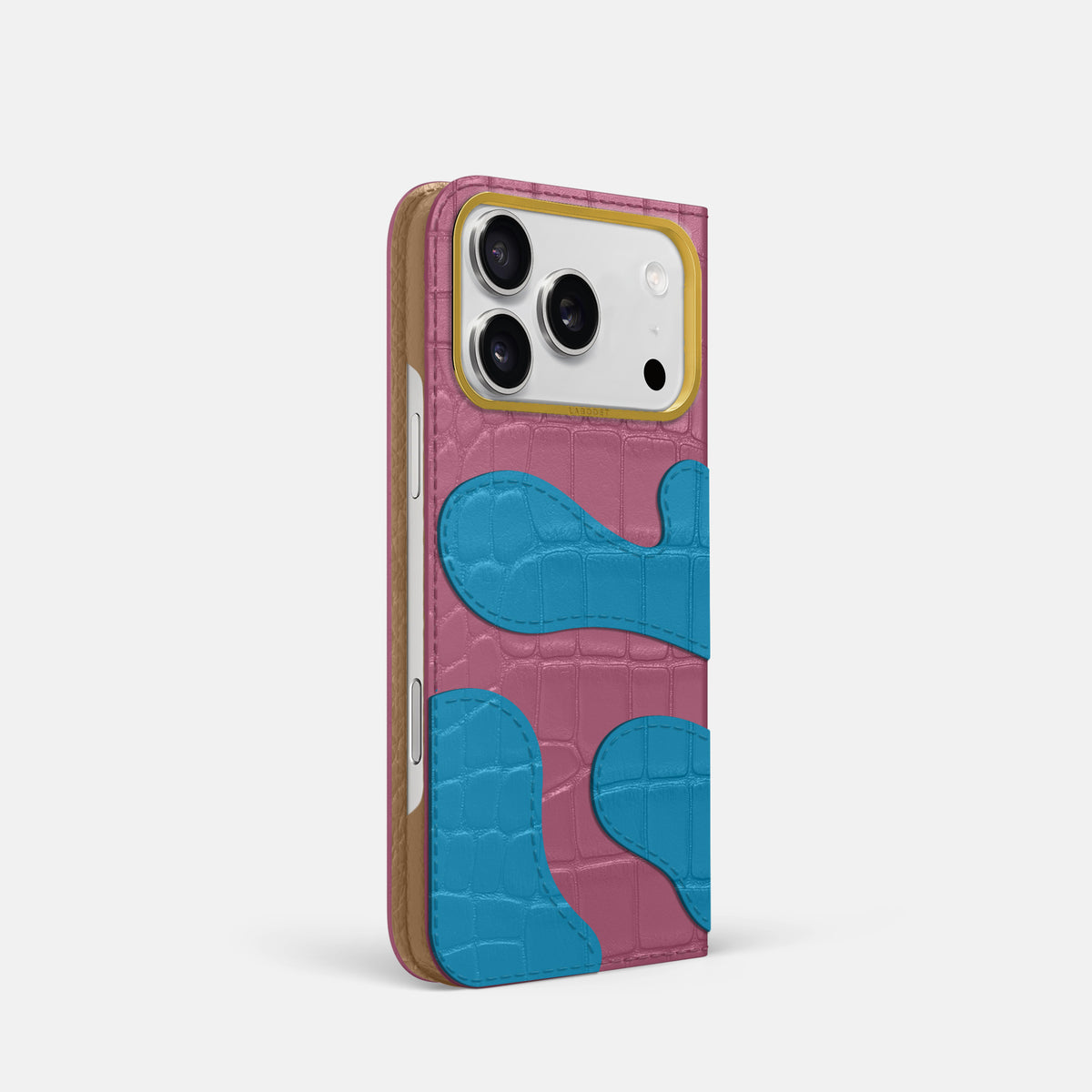 Camouflage Folio For iPhone 17 Pro In Alligator -1 | Pink-Lagoon-Gold