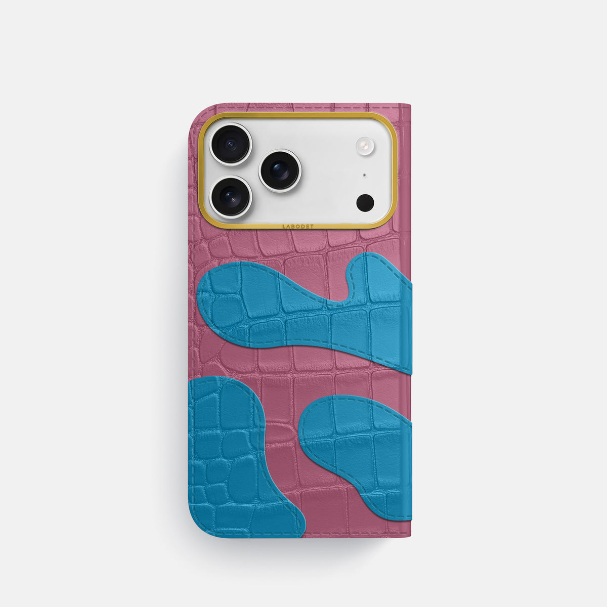 Camouflage Folio For iPhone 17 Pro In Alligator -3 | Pink-Lagoon-Gold
