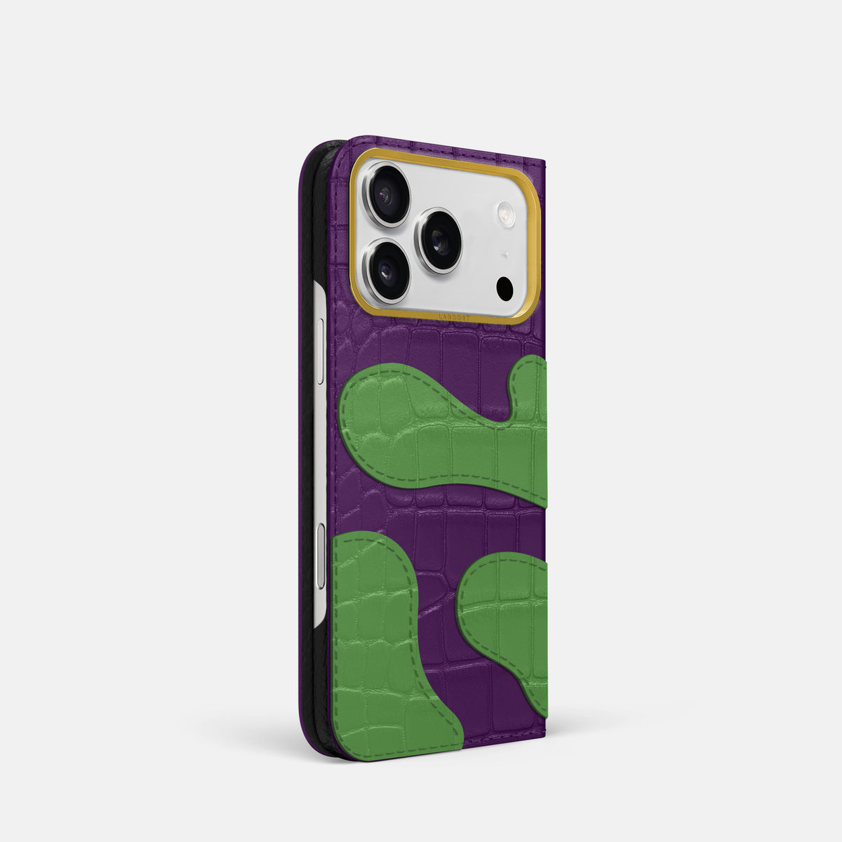 Camouflage Folio For iPhone 17 Pro In Alligator -1 | Purple-Gold