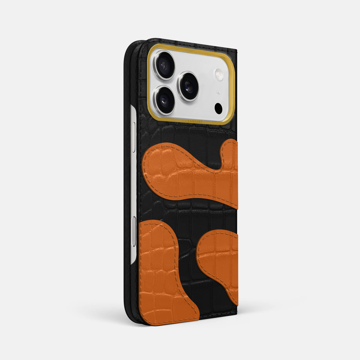 Camouflage Folio For iPhone 17 Pro Max In Alligator -1 | Black-Gold