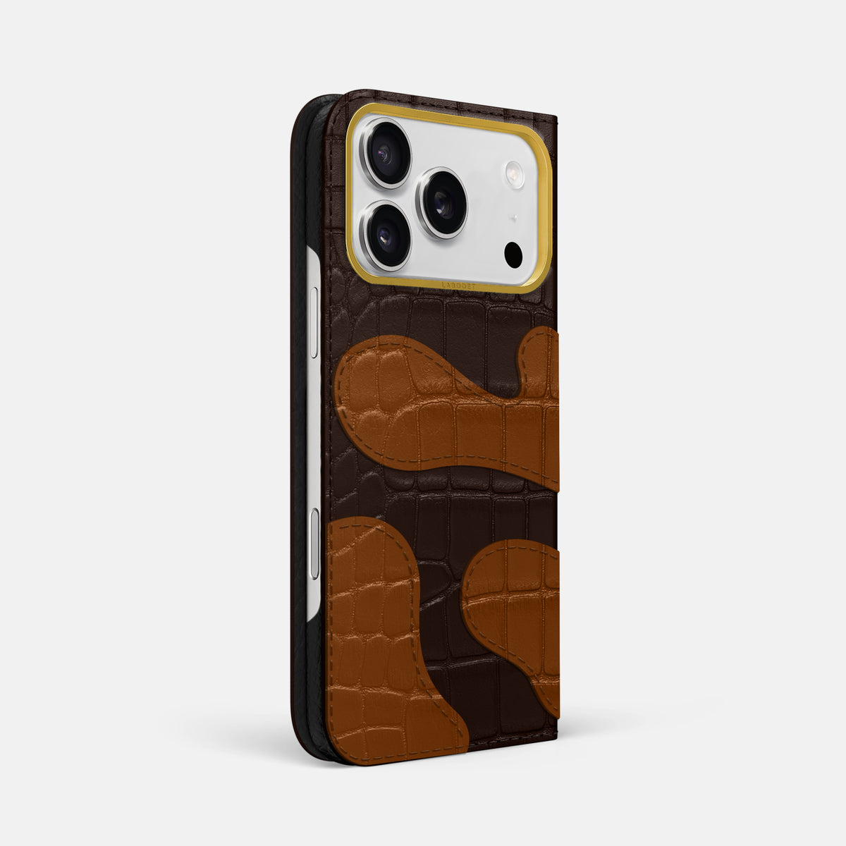 Camouflage Folio For iPhone 17 Pro Max In Alligator -1 | Dark-Brown-Gold