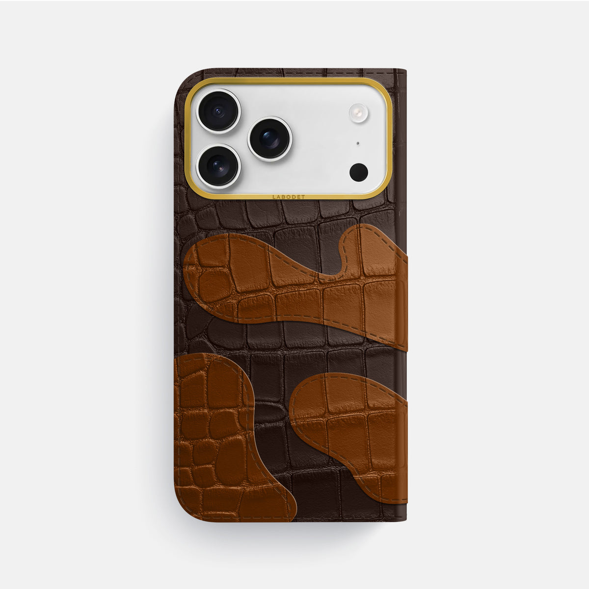 Camouflage Folio For iPhone 17 Pro Max In Alligator -3 | Dark-Brown-Gold