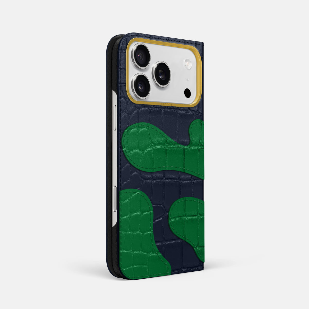Camouflage Folio For iPhone 17 Pro Max In Alligator -1 | Navy-Blue-Gold
