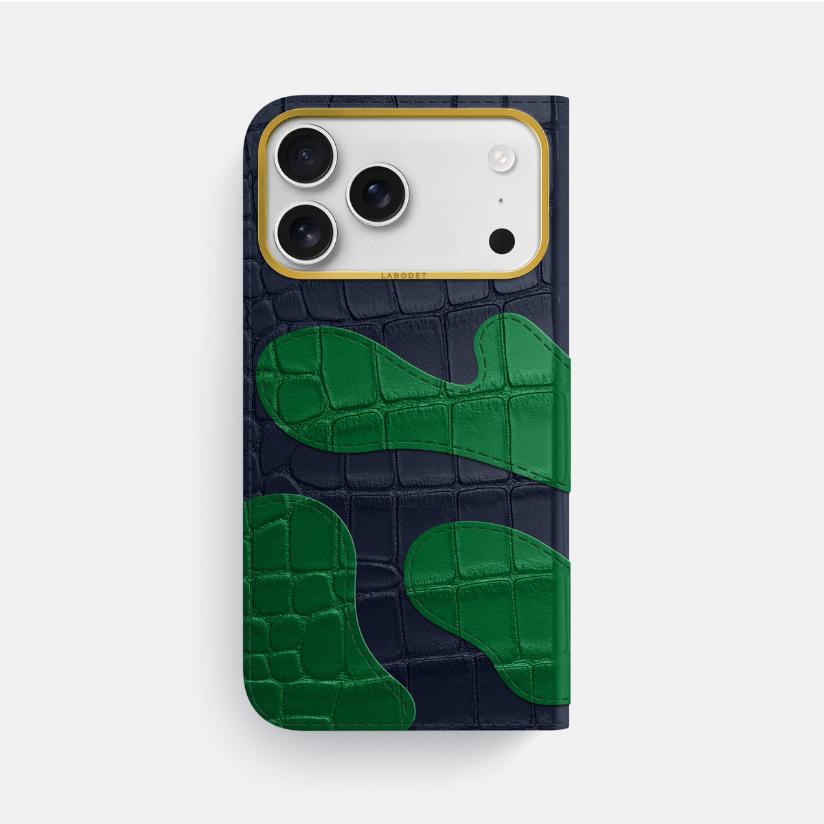 Camouflage Folio For iPhone 17 Pro Max In Alligator -3 | Navy-Blue-Gold