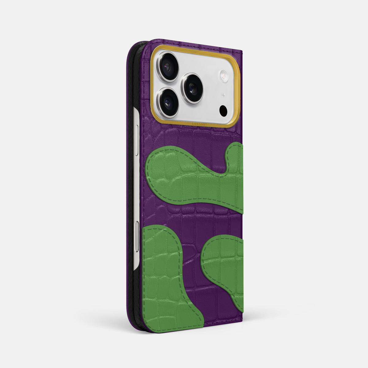 Camouflage Folio For iPhone 17 Pro Max In Alligator -1 | Purple-Gold