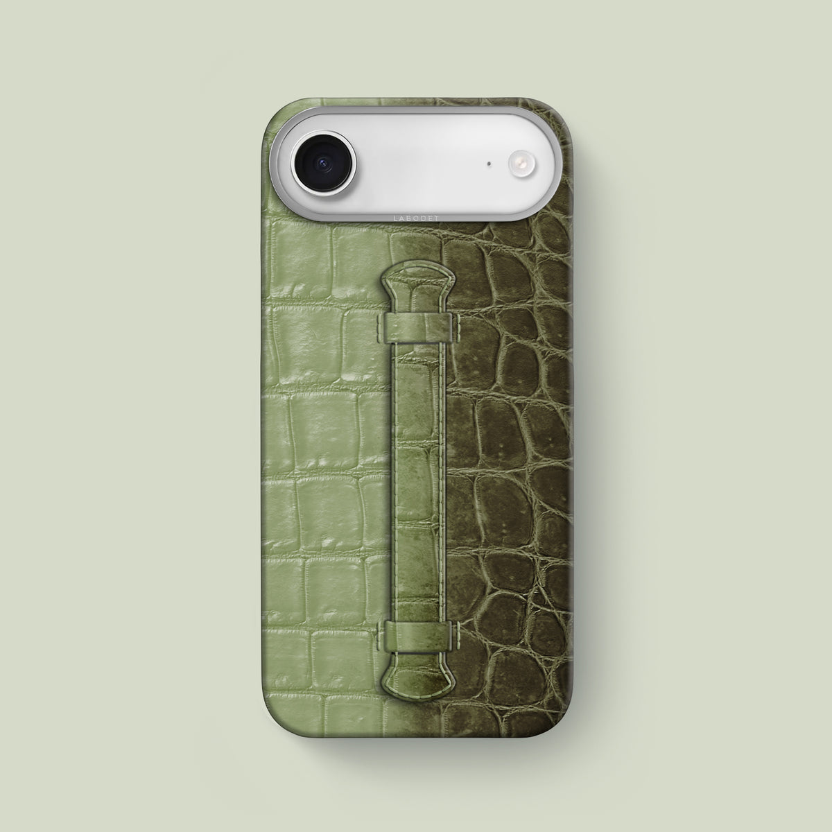 Center Handle For iPhone 17 Air Caladon Green In Himalayan Crocodile with Steel Metal -1 | Celadon-Green-Steel