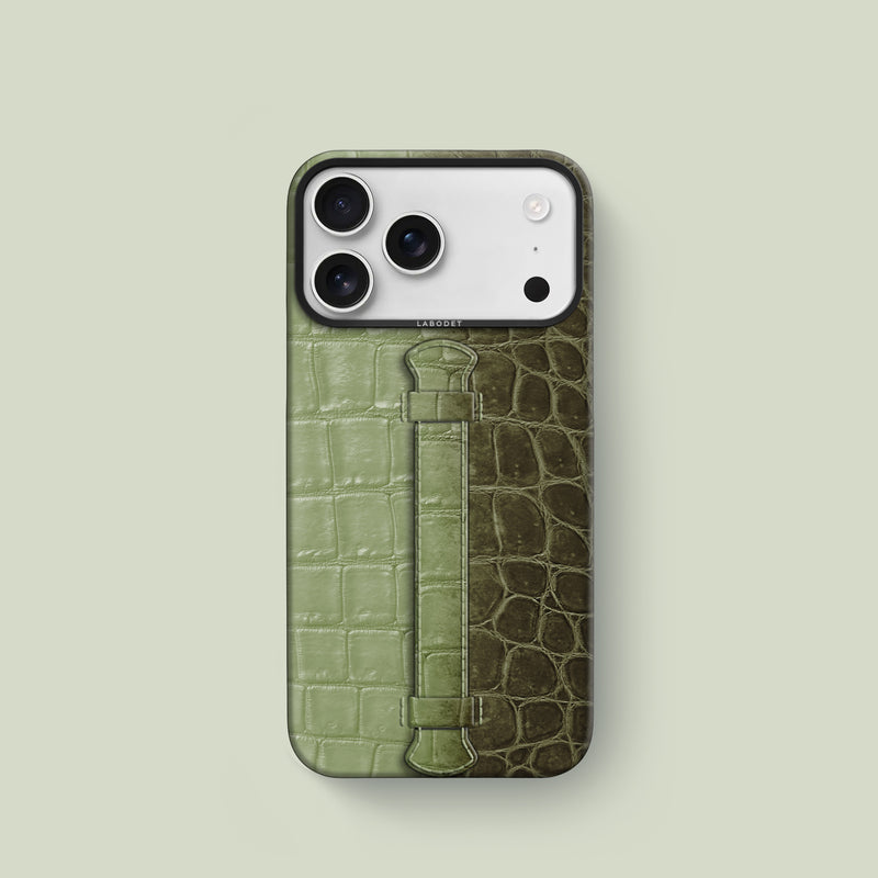 Center Handle For iPhone 17 Pro Celadon Green In Himalayan Crocodile with Black Metal -1 | Celadon-Green-Black