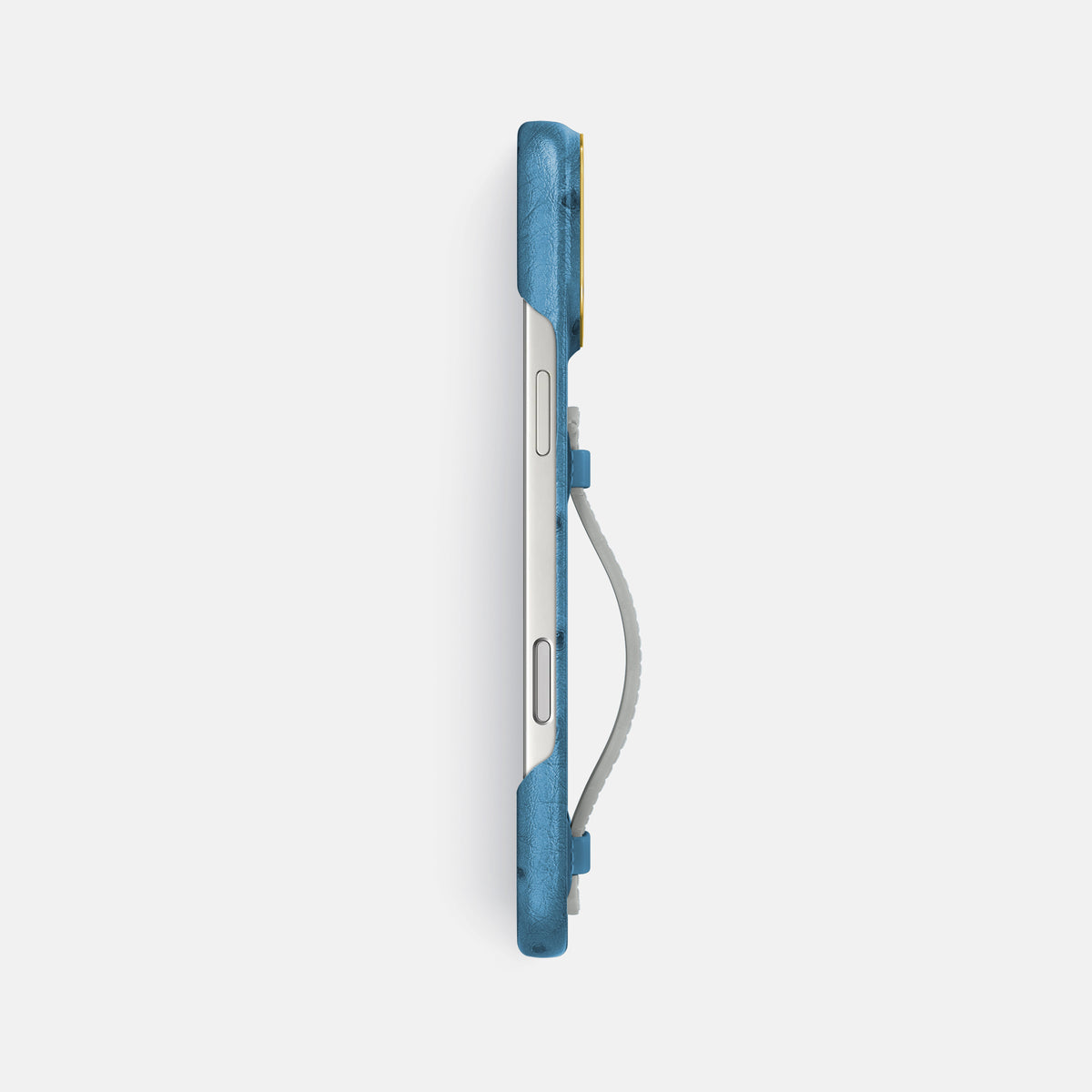 Center Handle Coloré For iPhone 17 Pro Max In Ostrich -2 | Blue-Jeans-Gold