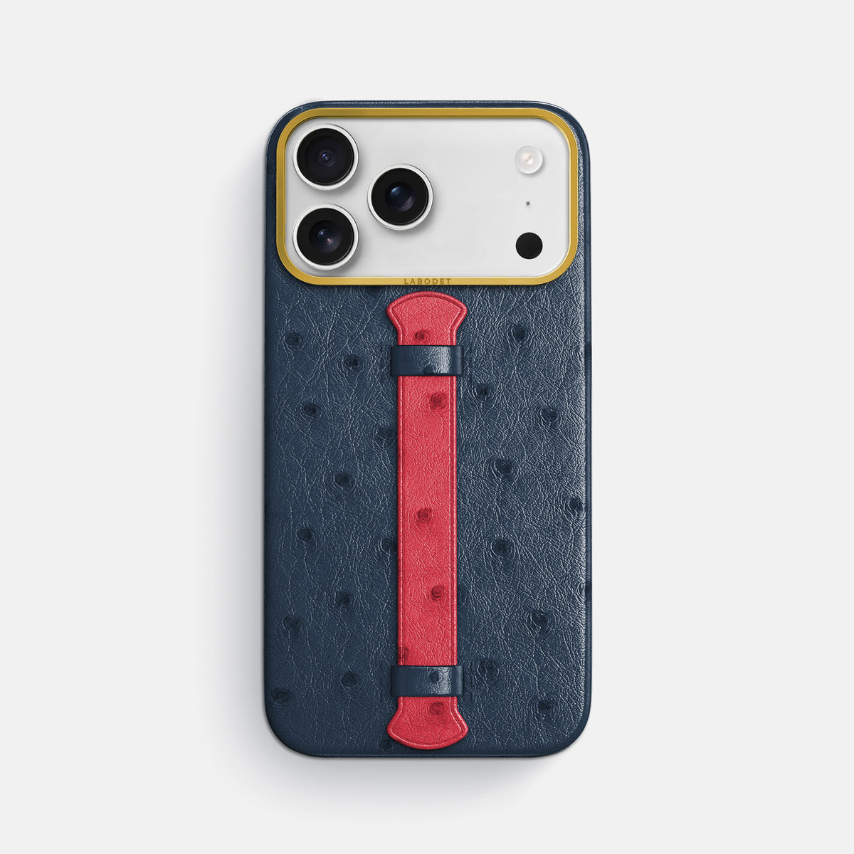 Center Handle Coloré For iPhone 17 Pro Max In Ostrich -1 | Navy-Blue-Gold