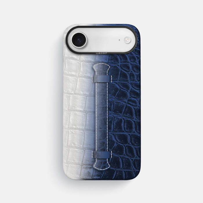 Navy Blue iPhone 17 Air Handle Case Himalayan Crocodile with Black Metal -1 | Navy-Blue-Black