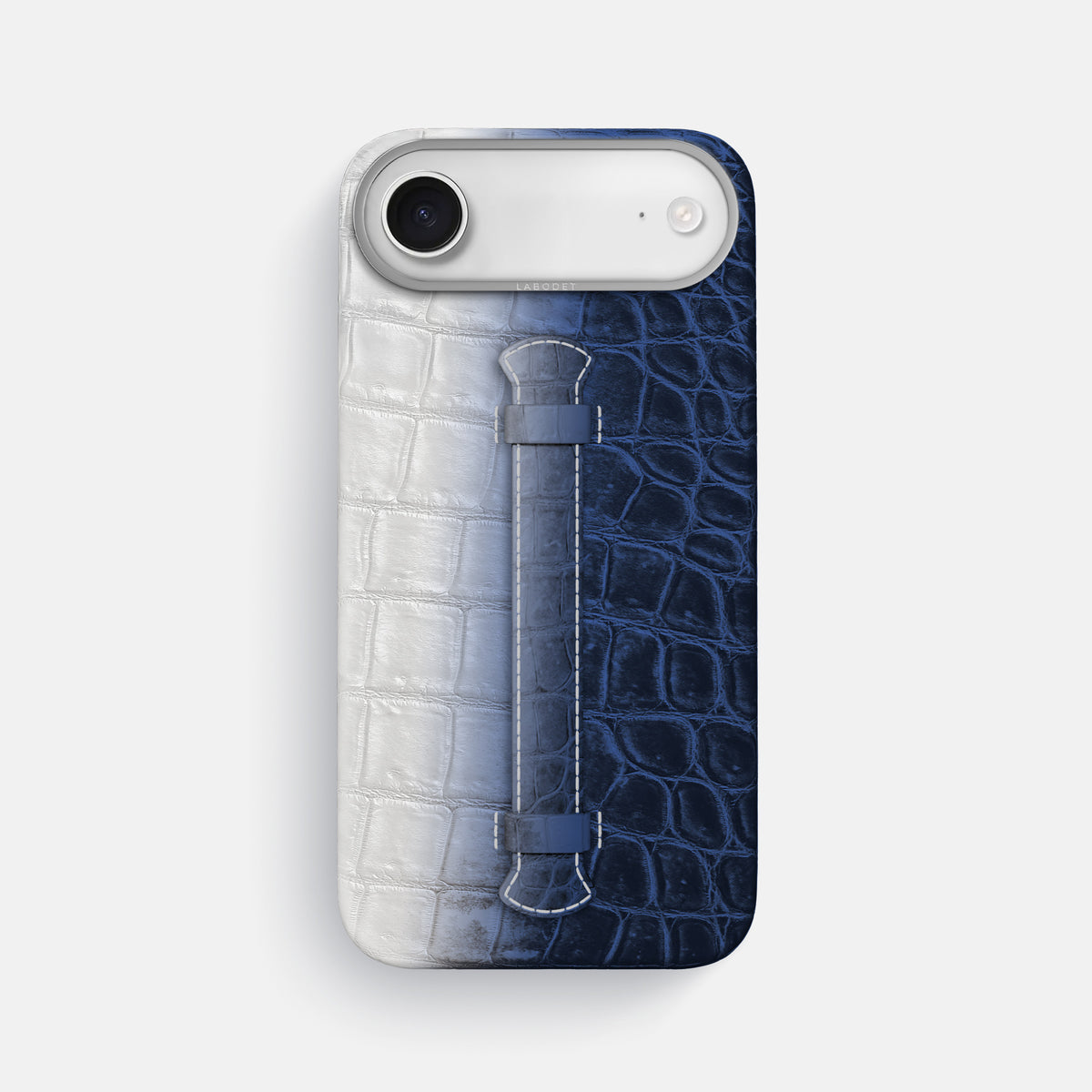 Navy Blue iPhone 17 Air Handle Case Himalayan Crocodile with Steel Metal -1 | Navy-Blue-Steel