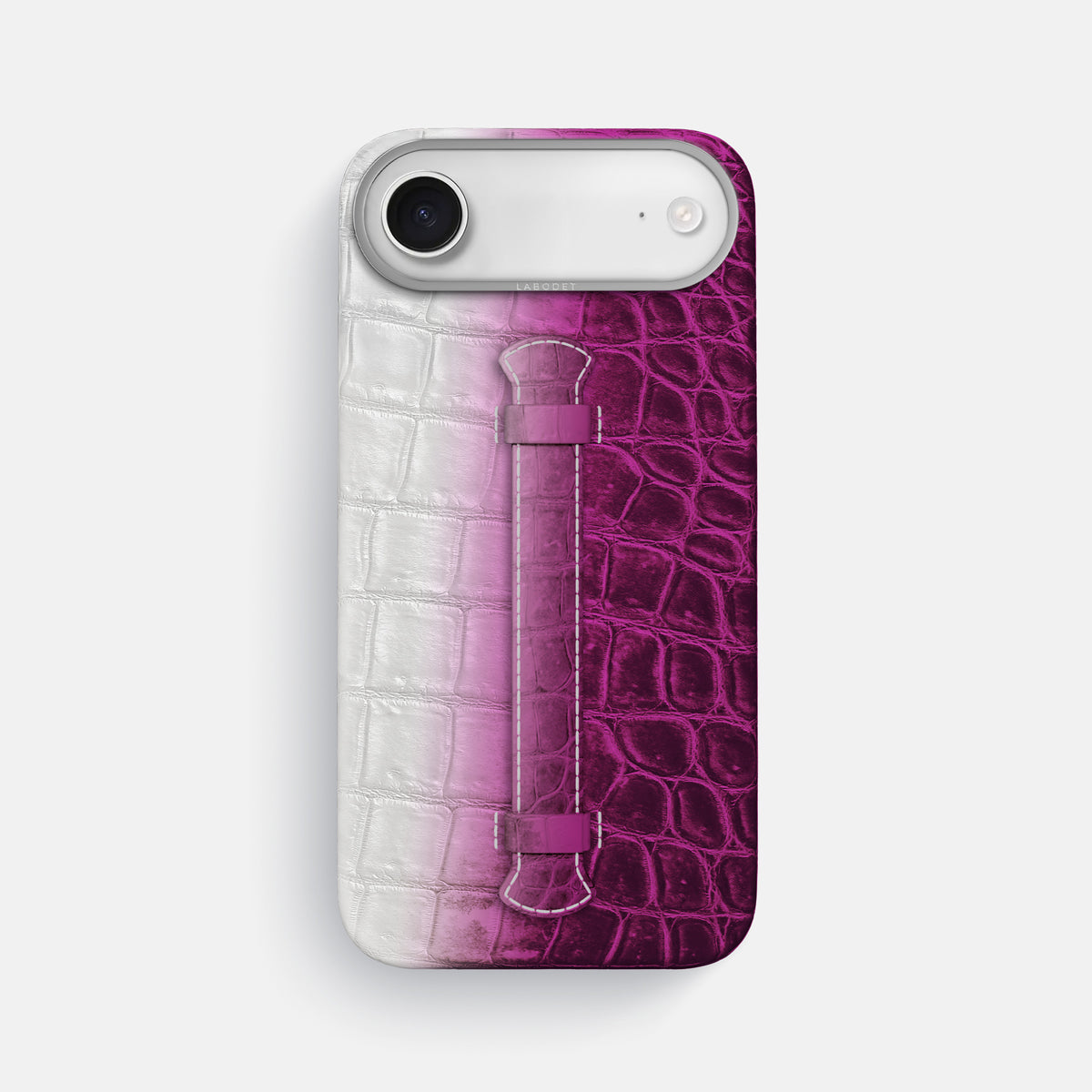 Fuchsia iPhone 17 Air Handle Case Himalayan Crocodile with Steel Metal -1 | Fuchsia-Steel