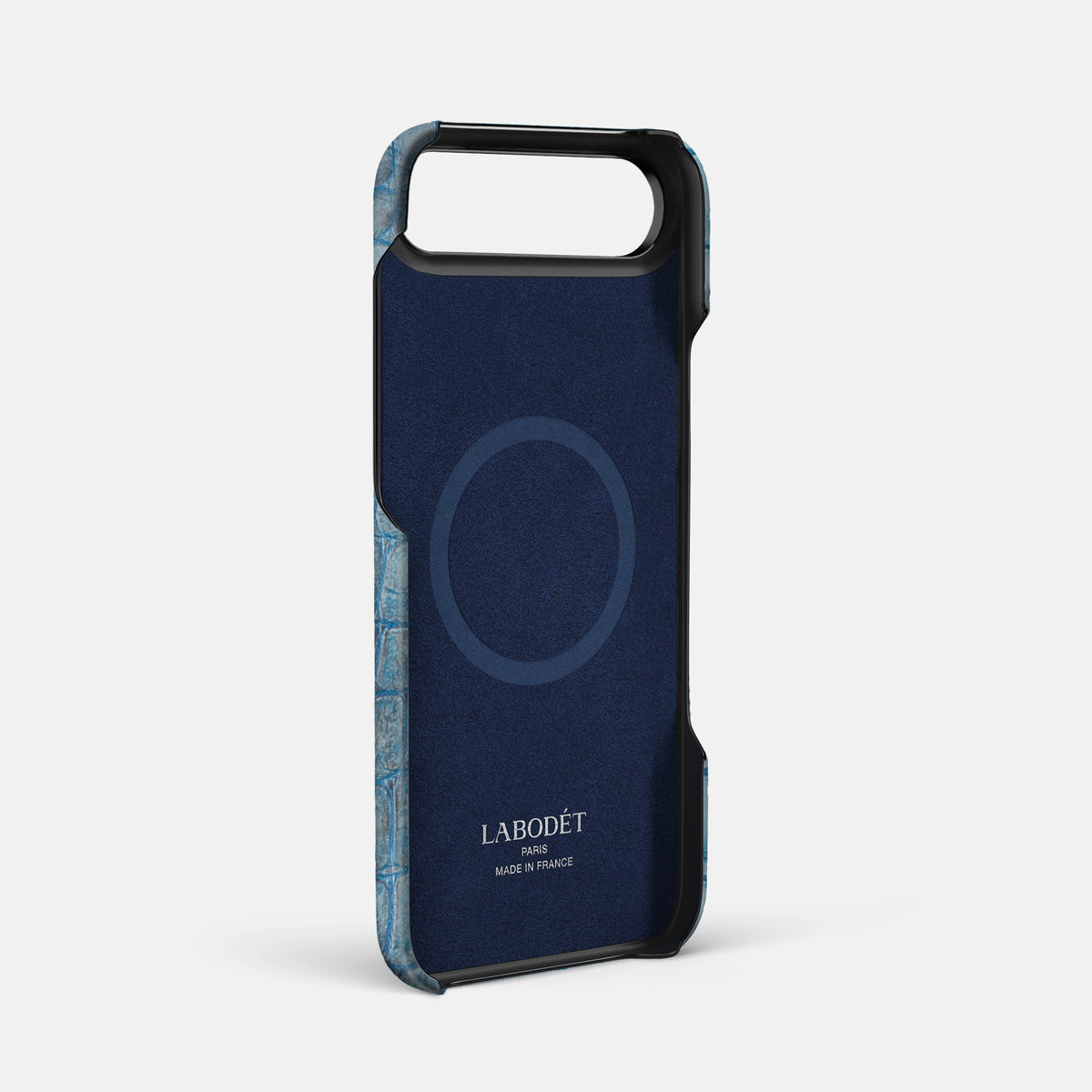 Ice Blue iPhone 17 Air Handle Case Himalayan Crocodile with Black Metal -4 | Ice-Blue-Black