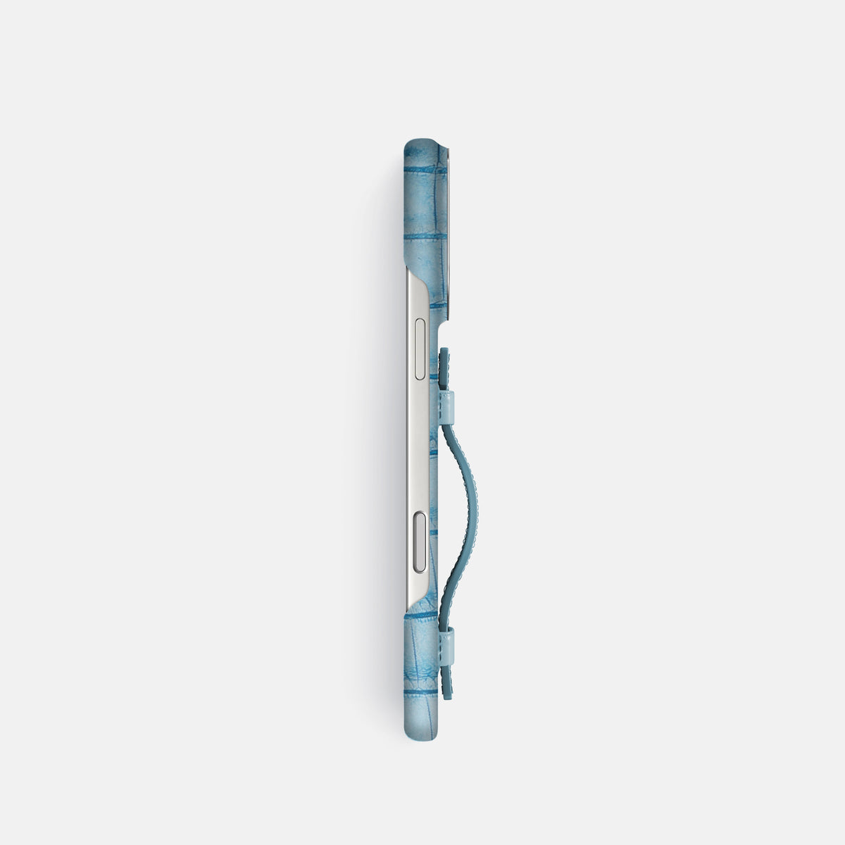 Ice Blue iPhone 17 Pro Handle Case Himalayan Crocodile with Steel Metal -3 | Ice-Blue-Steel