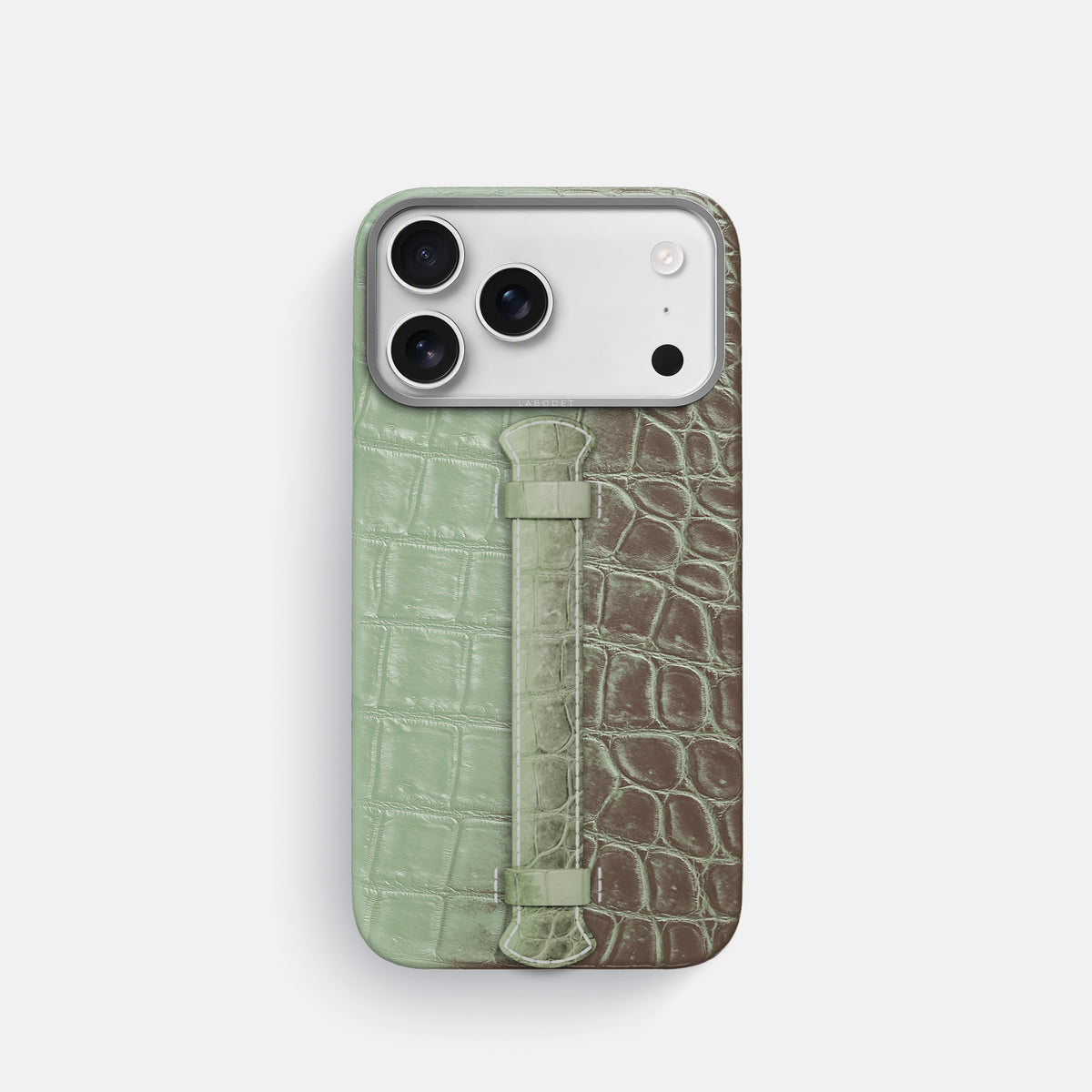 Pistachio iPhone 17 Pro Handle Case Himalayan Crocodile with Steel Metal -1 | Pistachio-Steel