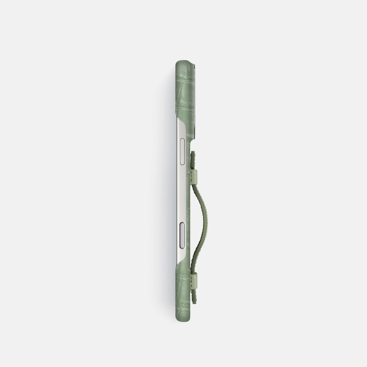 Pistachio iPhone 17 Pro Handle Case Himalayan Crocodile with Steel Metal -3 | Pistachio-Steel