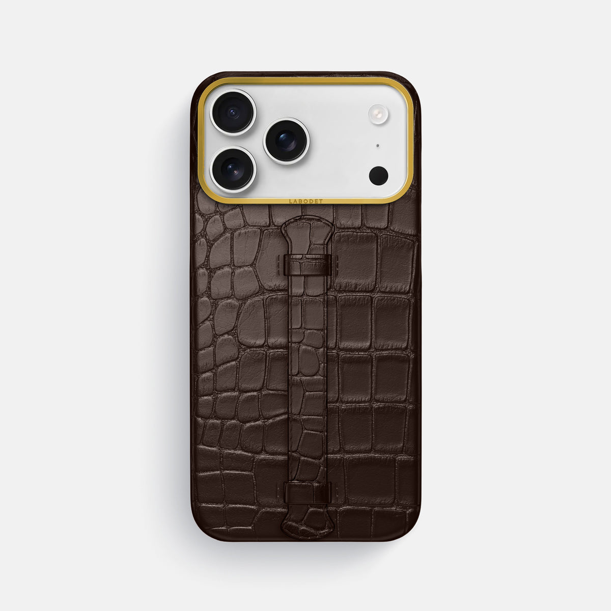 Center Handle For iPhone 17 Pro Max In Alligator -1 | Dark-Brown-Gold