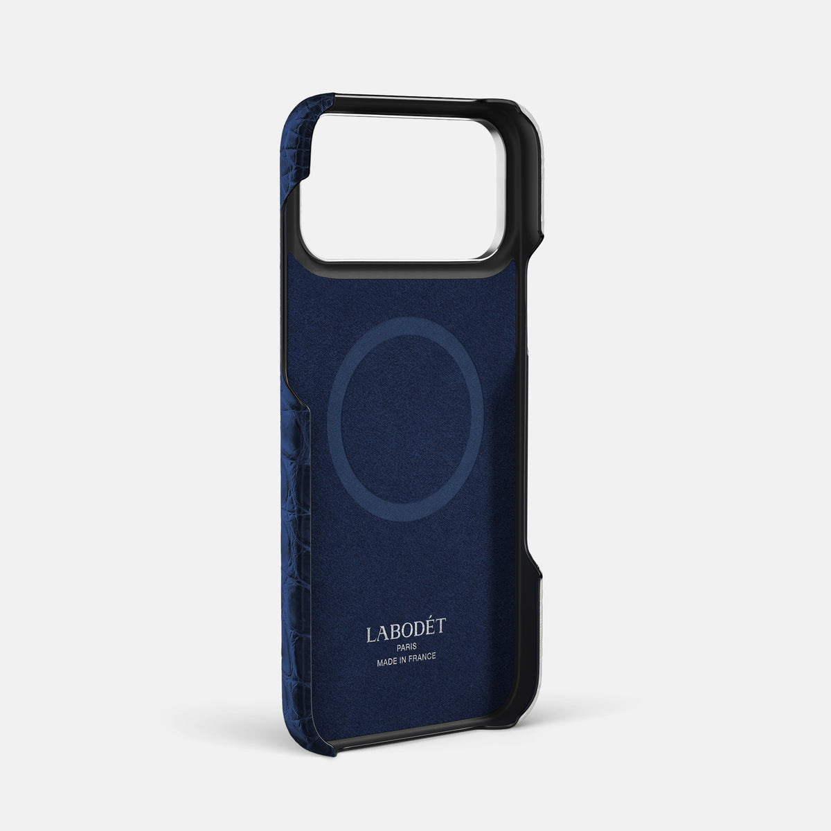 Navy Blue iPhone 17 Pro Max Handle Case Himalayan Crocodile with Steel Metal -4 | Navy-Blue-Steel