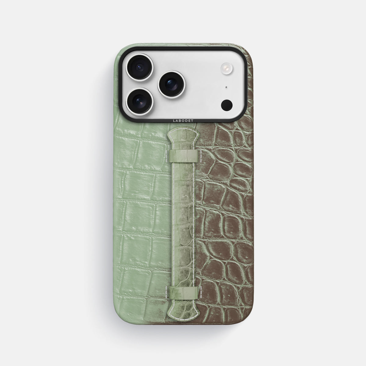 Pistachio iPhone 17 Pro Max Handle Case Himalayan Crocodile with Black Metal -1 | Pistachio-Black