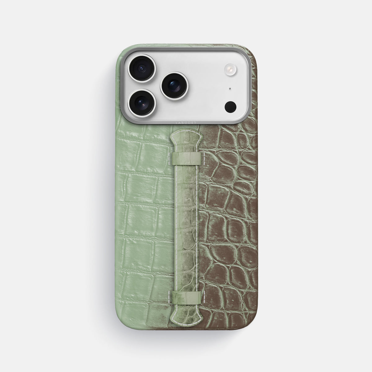 Pistachio iPhone 17 Pro Max Handle Case Himalayan Crocodile with Steel Metal -1 | Pistachio-Steel