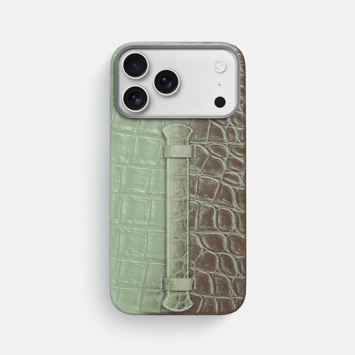 Center Handle For iPhone 18 Pro Max In Himalayan Crocodile -1 | Pistachio-Steel