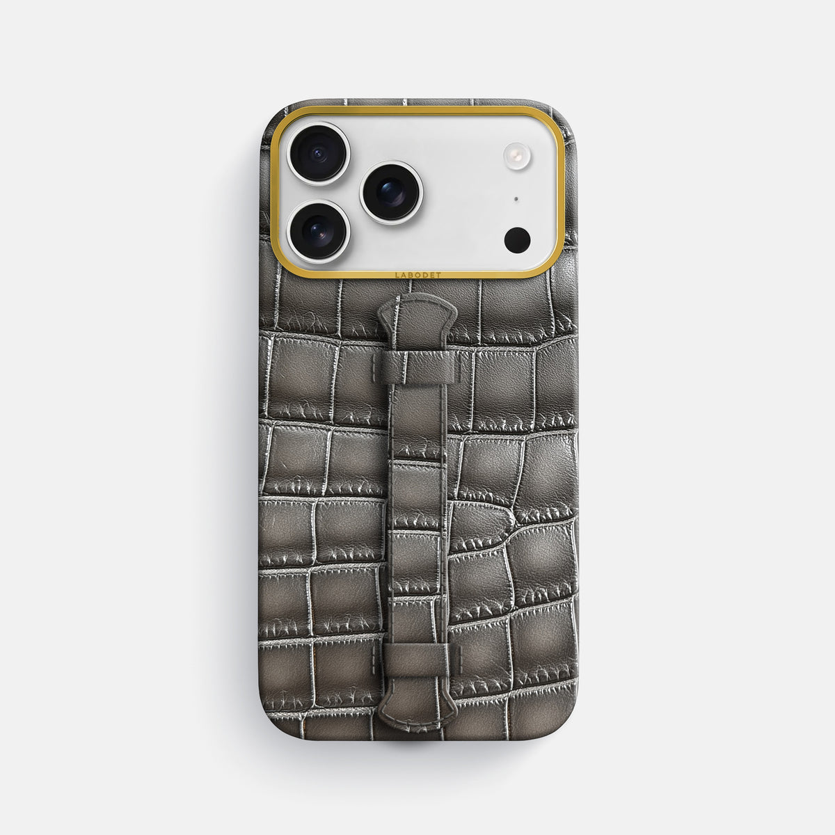 Center Handle For iPhone 17 Pro Max In Patina Alligator -1 | Grey-Gold