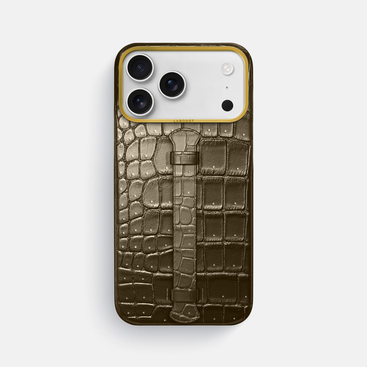 Center Handle For iPhone 17 Pro Max In Porosus Crocodile -1 | Bronze-Gold