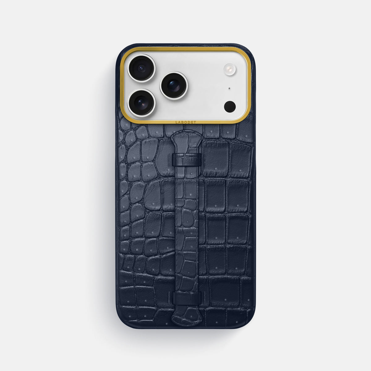 Center Handle For iPhone 17 Pro Max In Porosus Crocodile -1 | Deep-Blue-Sea-Gold