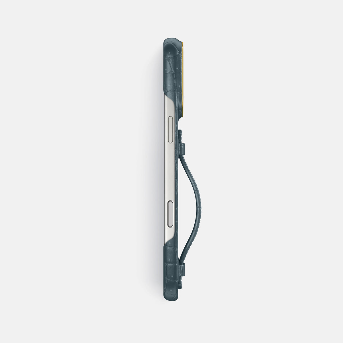 Center Handle For iPhone 17 Pro Max In Porosus Crocodile -2 | Denim-Gold