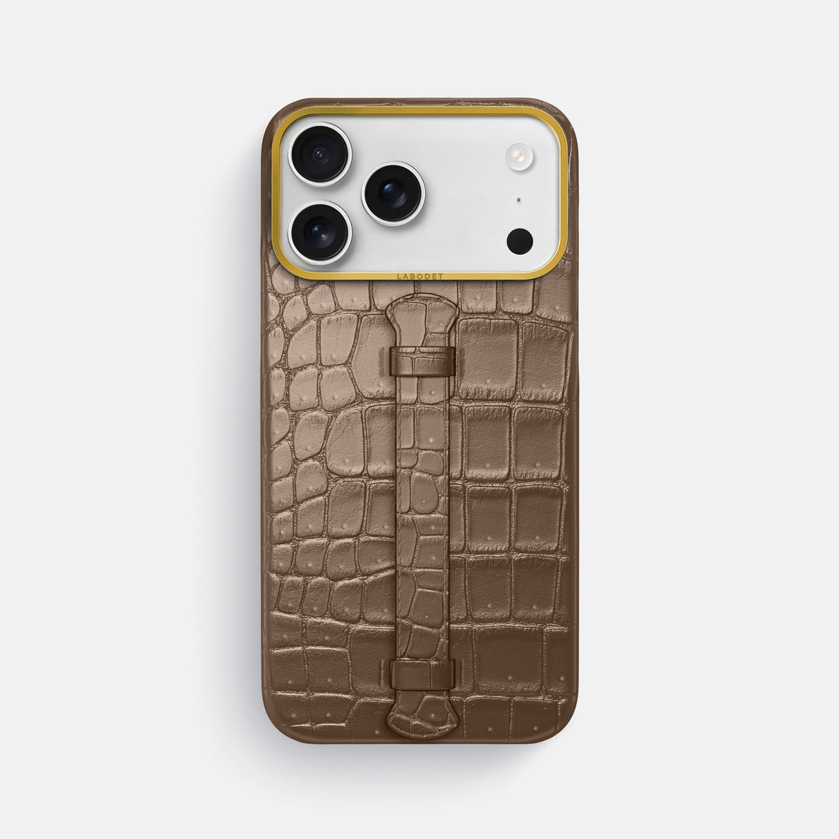 Center Handle For iPhone 17 Pro Max In Porosus Crocodile -1 | Fur-Brown-Gold