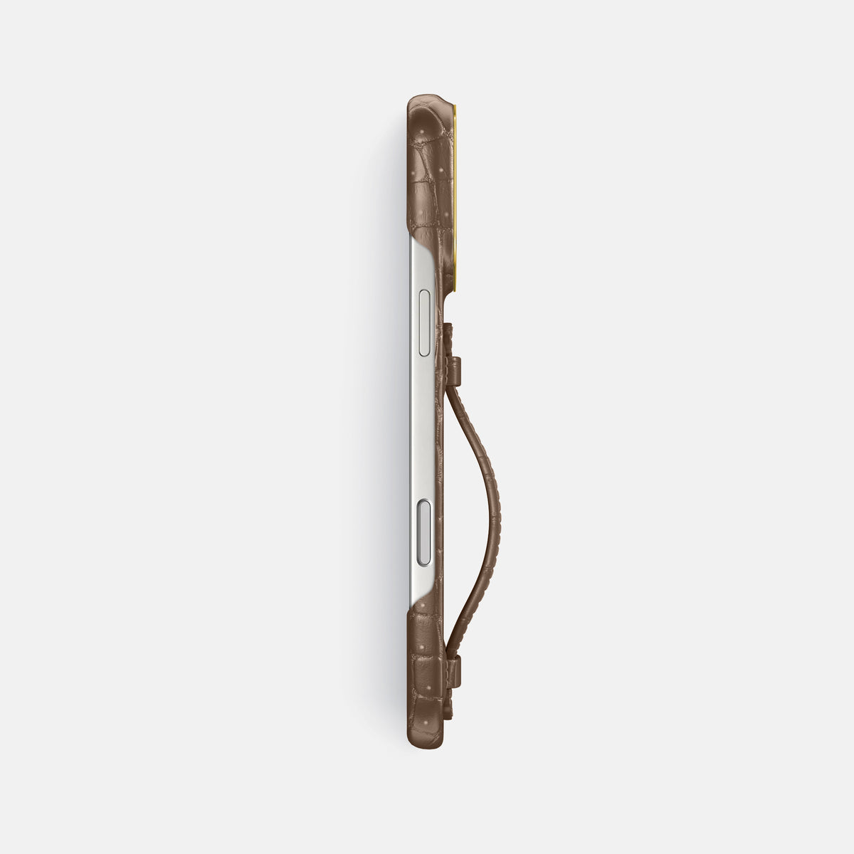 Center Handle For iPhone 17 Pro Max In Porosus Crocodile -2 | Fur-Brown-Gold