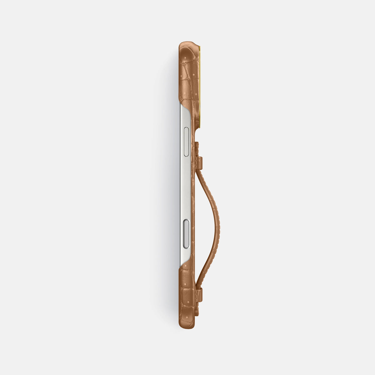 Center Handle For iPhone 17 Pro Max In Porosus Crocodile -2 | Milk-Chocolate-Gold
