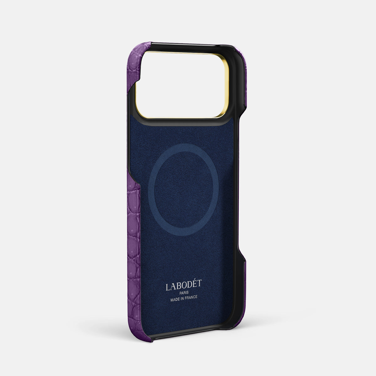 Center Handle For iPhone 17 Pro Max In Porosus Crocodile -3 | Purple-Gold