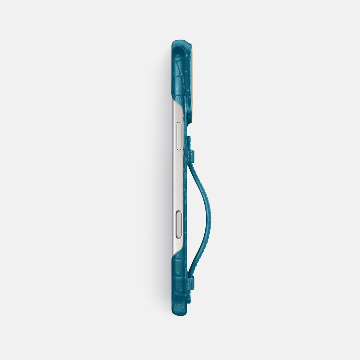 Center Handle For iPhone 17 Pro Max In Porosus Crocodile -2 | Turquoise-Gold