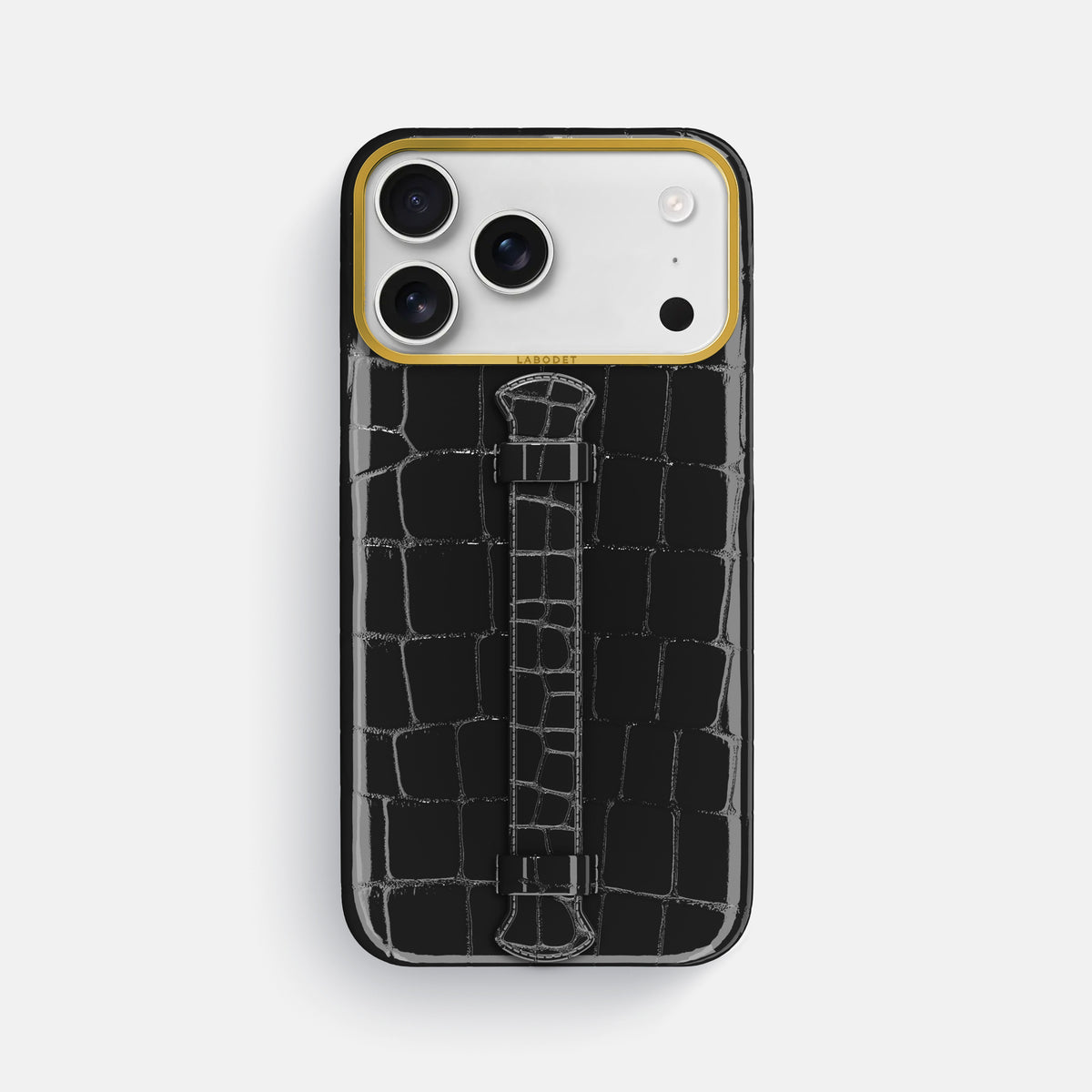 Center Handle For iPhone 17 Pro Max In Shiny Alligator -1 | Black-Gold