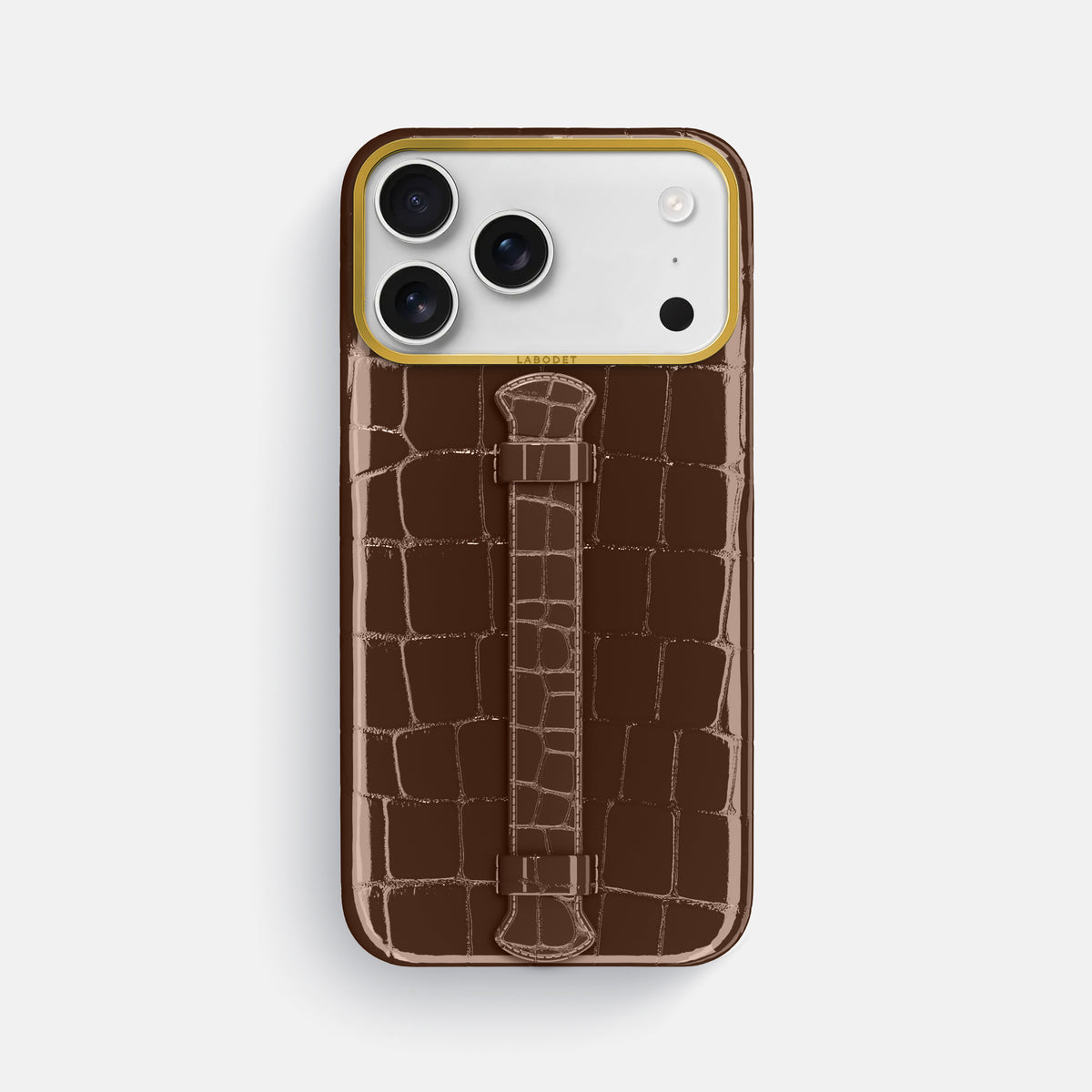 Center Handle For iPhone 17 Pro Max In Shiny Alligator -1 | Brown-Gold