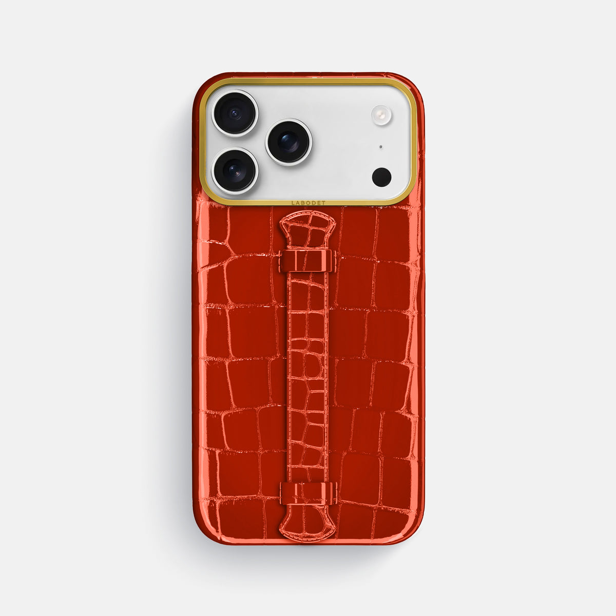 Center Handle For iPhone 17 Pro Max In Shiny Alligator -1 | Orange-Gold